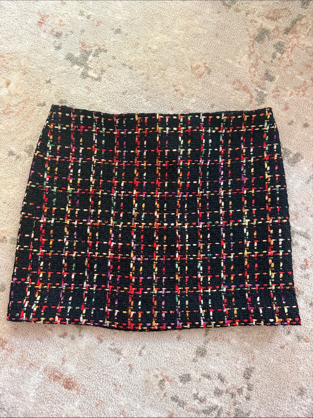 ALICE AND OLIVIA Black Tweed Mini Skirt with Multicolor Thread and Sequin Detail